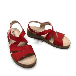 Mephisto Eva Scarlet Red Nubuck Leather Backstrap Sandal Size 40